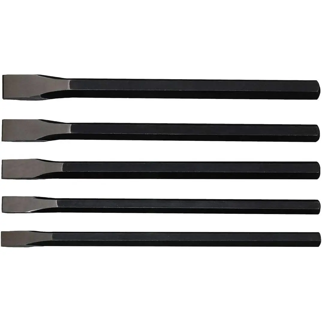 5 pc 12" XL Heavy Duty Chisel Set - Sizes Include: 1/2” x 12”, 5/8” x 12”, 3/4” x 12”, 7/8” x 12”, 1” x 12” - Roll Up Pouch - Carbon Steel - Home, Garage, Workshop