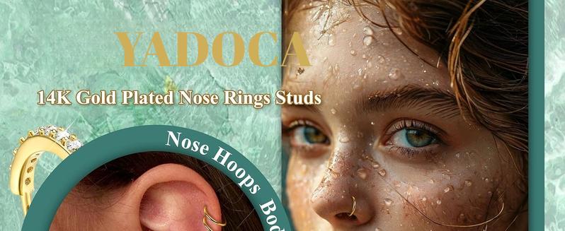 YADOCA Nose Rings for Women - 14K Gold Filled Hypoallergenic Surgical Steel Nose Ring Hoops 18G/20G/22G Small Cute CZ Screw L Shaped Nose Studs Piercings Jewelry for Women Men 12Pcs