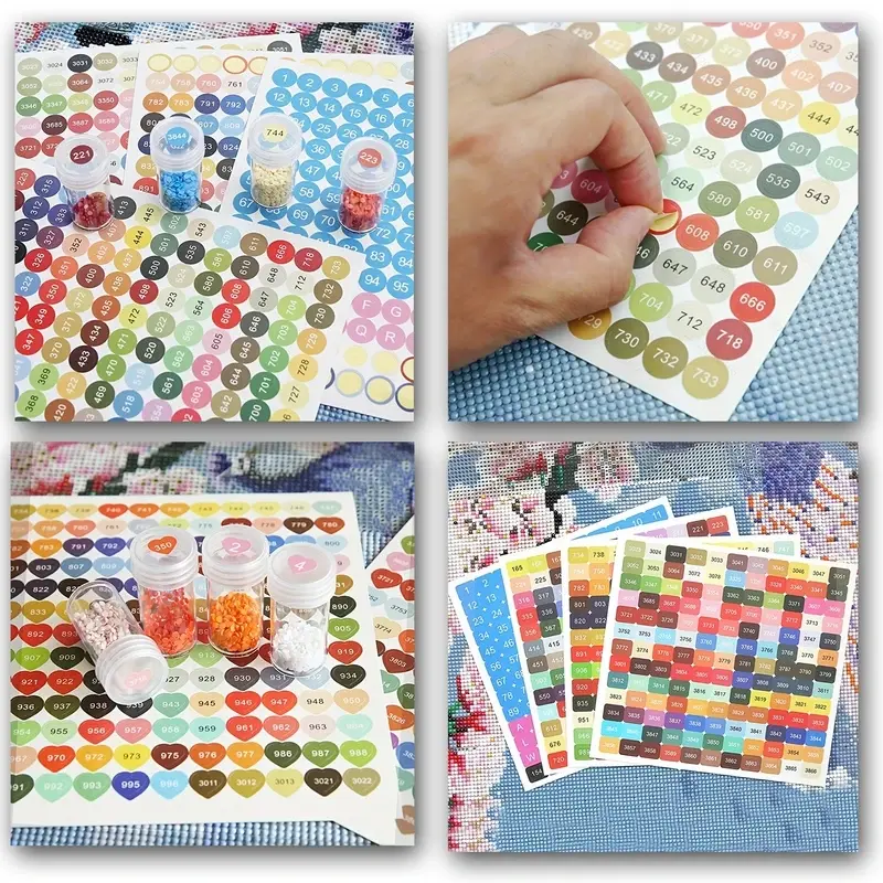 1SET DMC 447 Colors Number Label Square stickers round sticker heart sticker Diamond Moasic Tool For Diamond Painting Accessory