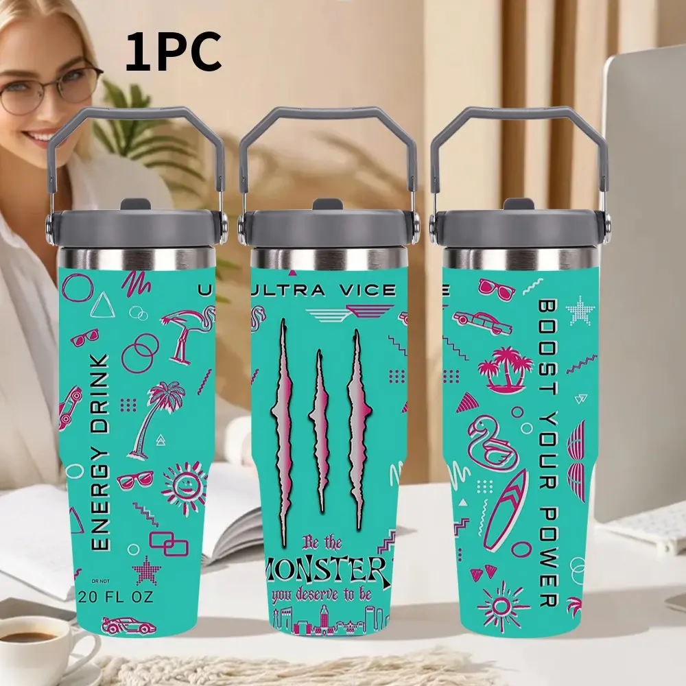 1pc 30oz/20oz Stainless Steel Water Bottle, Monster Pattern Design, Ideal for Hot and Cold Beverages, Perfect for Home, Travel, and Outdoor Activities, Great Gift for Friends