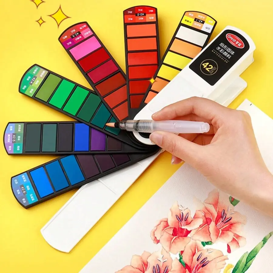 Advanced Watercolor Paint Set with Brushes, 18/24/36/42 Vibrant Colors, Washable Tips, Ergonomic Pentagonal Nibs, Ideal for Beginners and Artists
