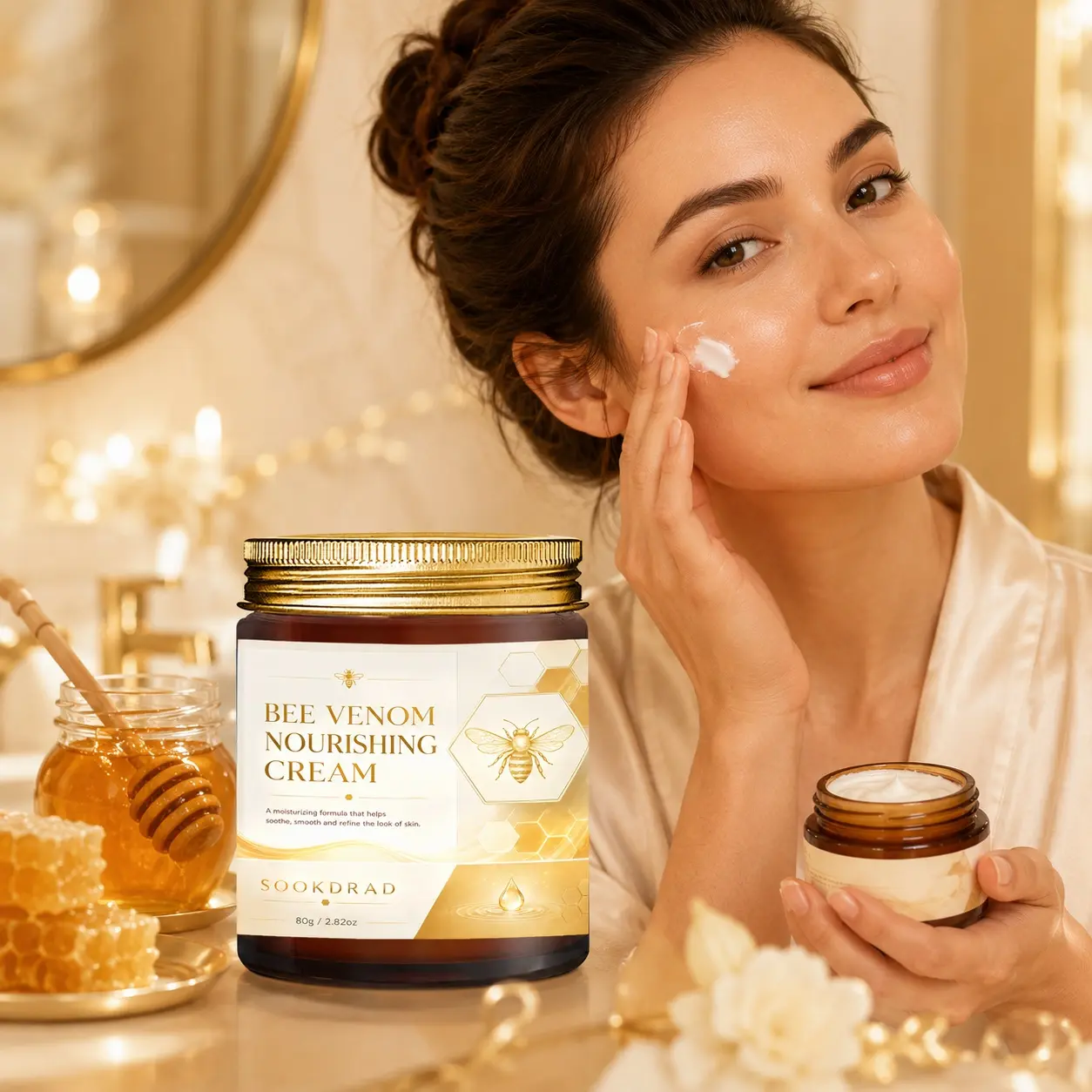 Bee Venom Nourishing Cream, moisturizing formula, soothe skin, smooth skin, refine skin look, all skin types, 80g