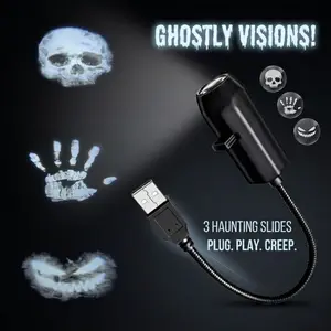 Halloween Projector Light with 3 Pack Interchangeable Spooky Slides, USB Powered Flexible Gooseneck Lamp for Halloween Party & Room Decor
