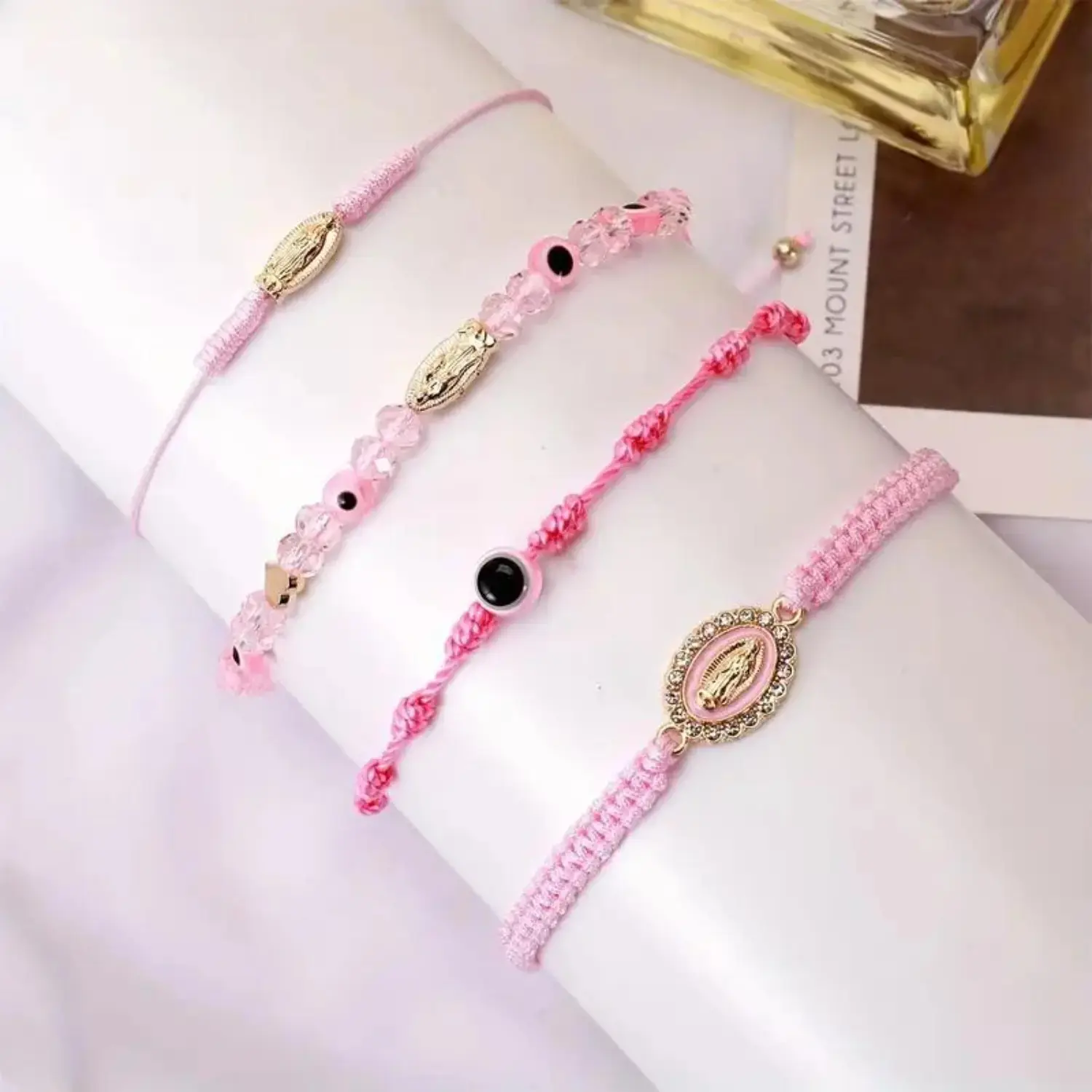 4-Pieces Unisex Matching Pairs Sports Wristband Set, Braided Red String Bracelets with Mexican Evil Eye Heart Charm Protection Amulet Gift, Unisex Wear, No, Set Gift Pack, Four Pieces