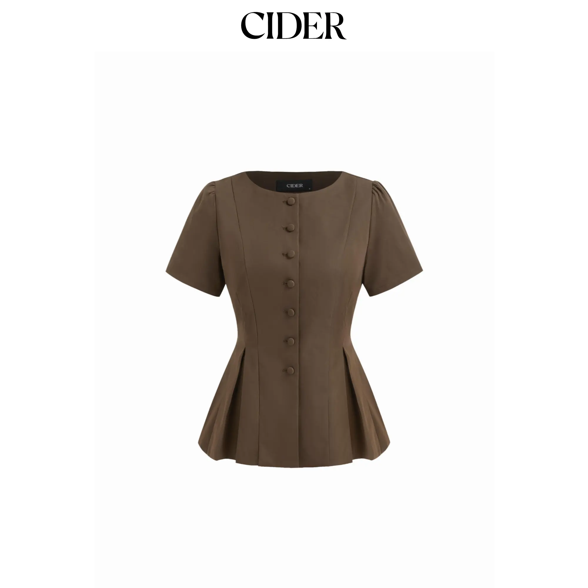 Cider Boat Neck Pleated Button Short Sleeve Blazer SohoChic