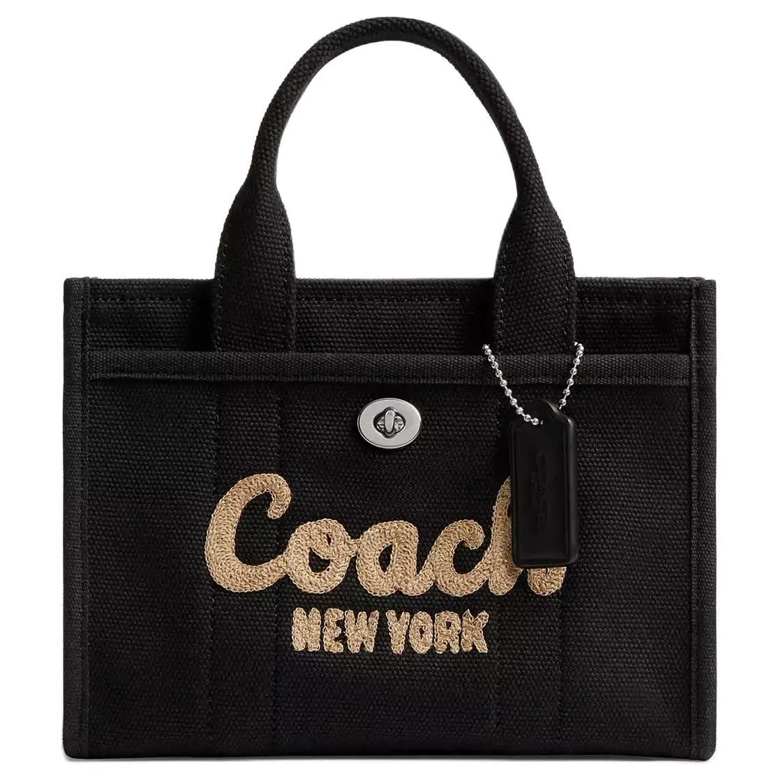 COACH Cargo 20 Satchel Handbag for Women – Script Embroidered Canvas and Satin, Black