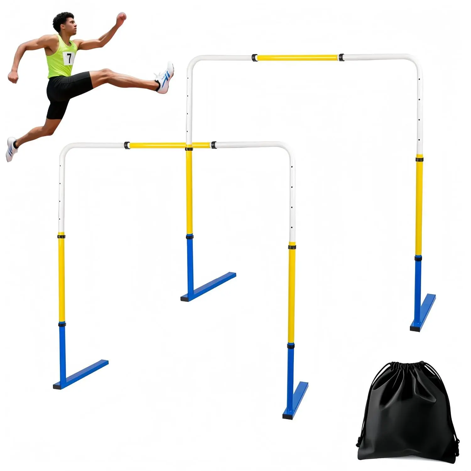2 Pack Adjustable Metal Height Hurdles Training Equipment, 18-42 Inch | Practice Hurdles With Storage Bag for Track and Field, Football, Soccer, Basketball and Dog Agility