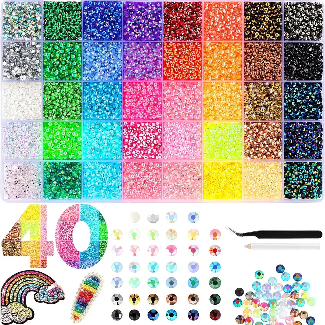 40 Color with 40000Pcs Jelly Rhinestones synthetic beads With Kit for Bedazzling 3mm Multicolor synthetic beads Resin Flatback beads for Bedazzling Multicolor Synthetic Beads Resin Flatback for Art Bedazzler Kit, for Crafting Book Shoes Nail Art party