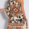 Women's Tropical Rainforest Print Fringe Hem Casual Asymmetrical Neck Dress, Bohemian Dress, Spring Summer Floral Dress for Daily Commute and Vacation