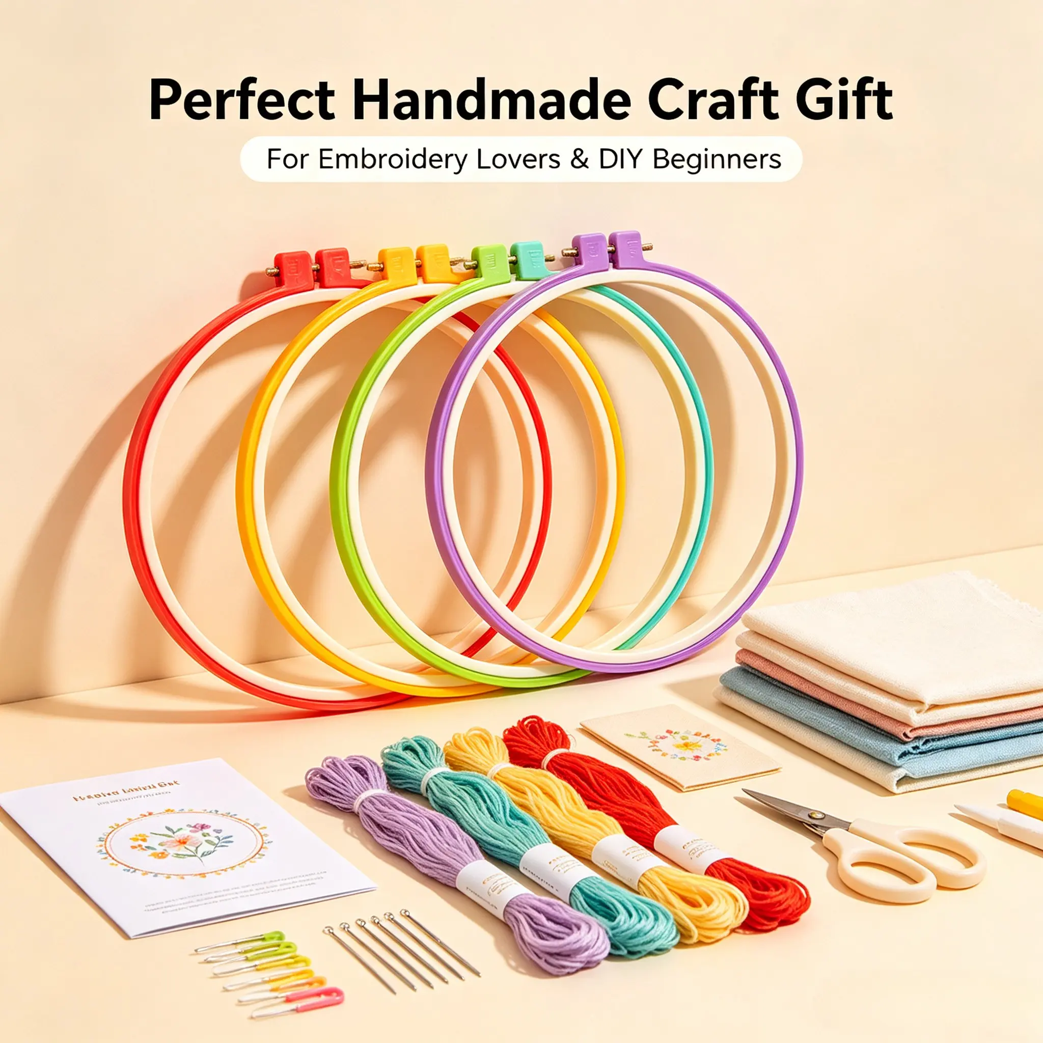 6 Sizes Round Plastic Cross Stitch Hoops Set, Adjustable Embroidery Frames for Beginners, Hand Sewing DIY Craft Decor Supplies