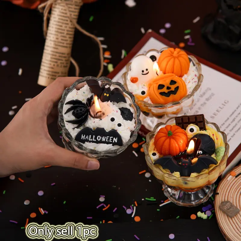 Halloween Scented Candle, Handmade Ghost Spider Bat Pumpkin Decorative Candle, Party Favor, 1pc Halloween Sweet Treat Candle