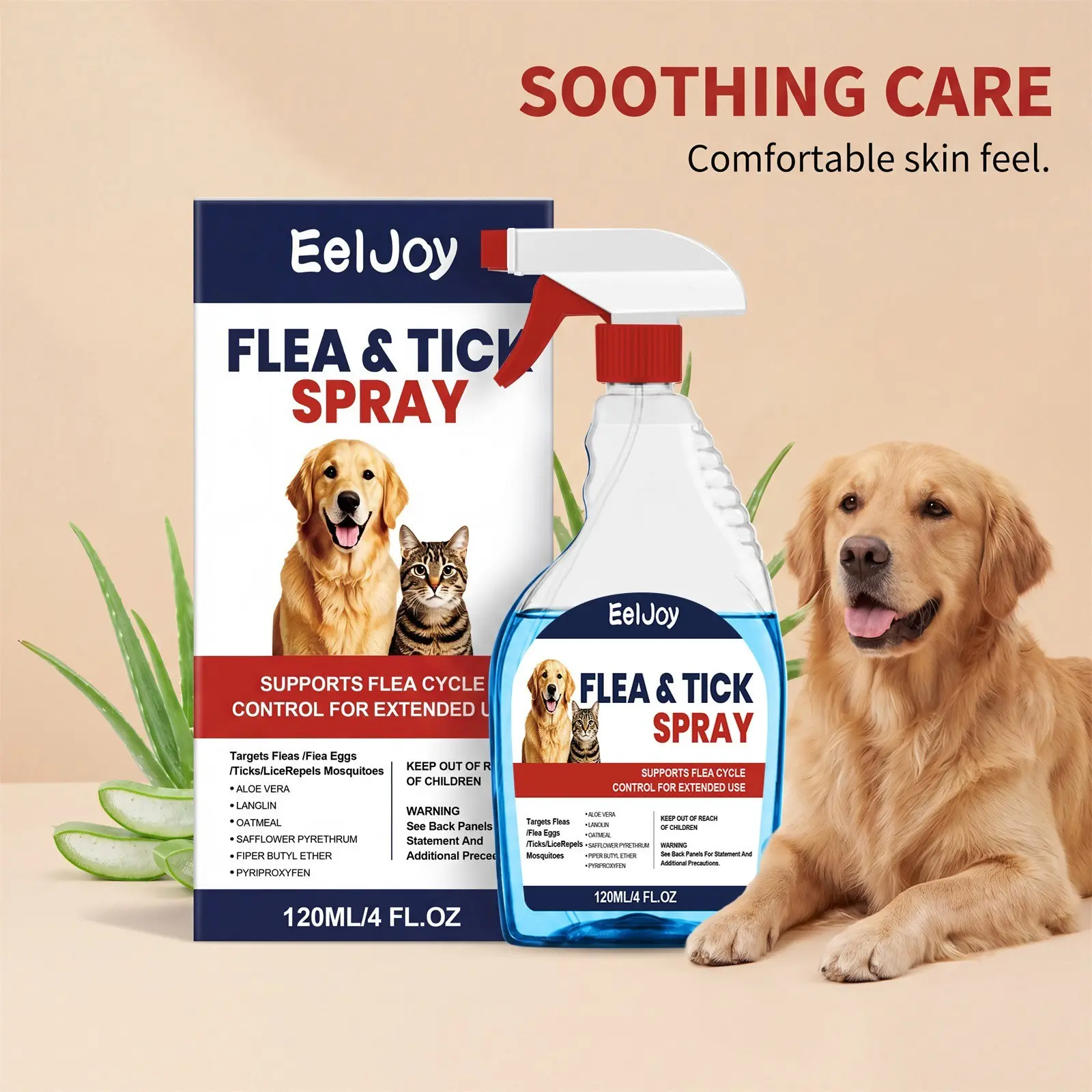 Eeljoy Pet Flea and Tick Remover Spray, Flea Tick Repellent, Gentle Cleaning and Care, Safe and Effective Pest Control for Pets, Easy-To-Use Application