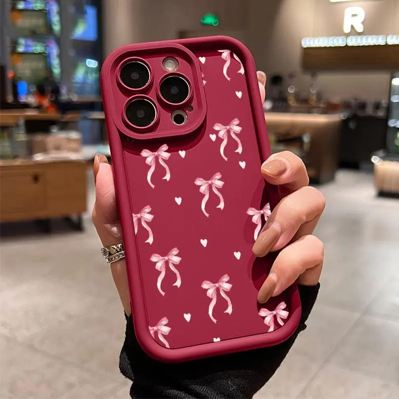 Bow Pattern TPU Phone Case for iPhone 17 16 15 14 Pro Max 13 12 11 XR XS Air Plus Shockproof Full Camera Protection Durable slim Silicone Cover Cellphone Protective