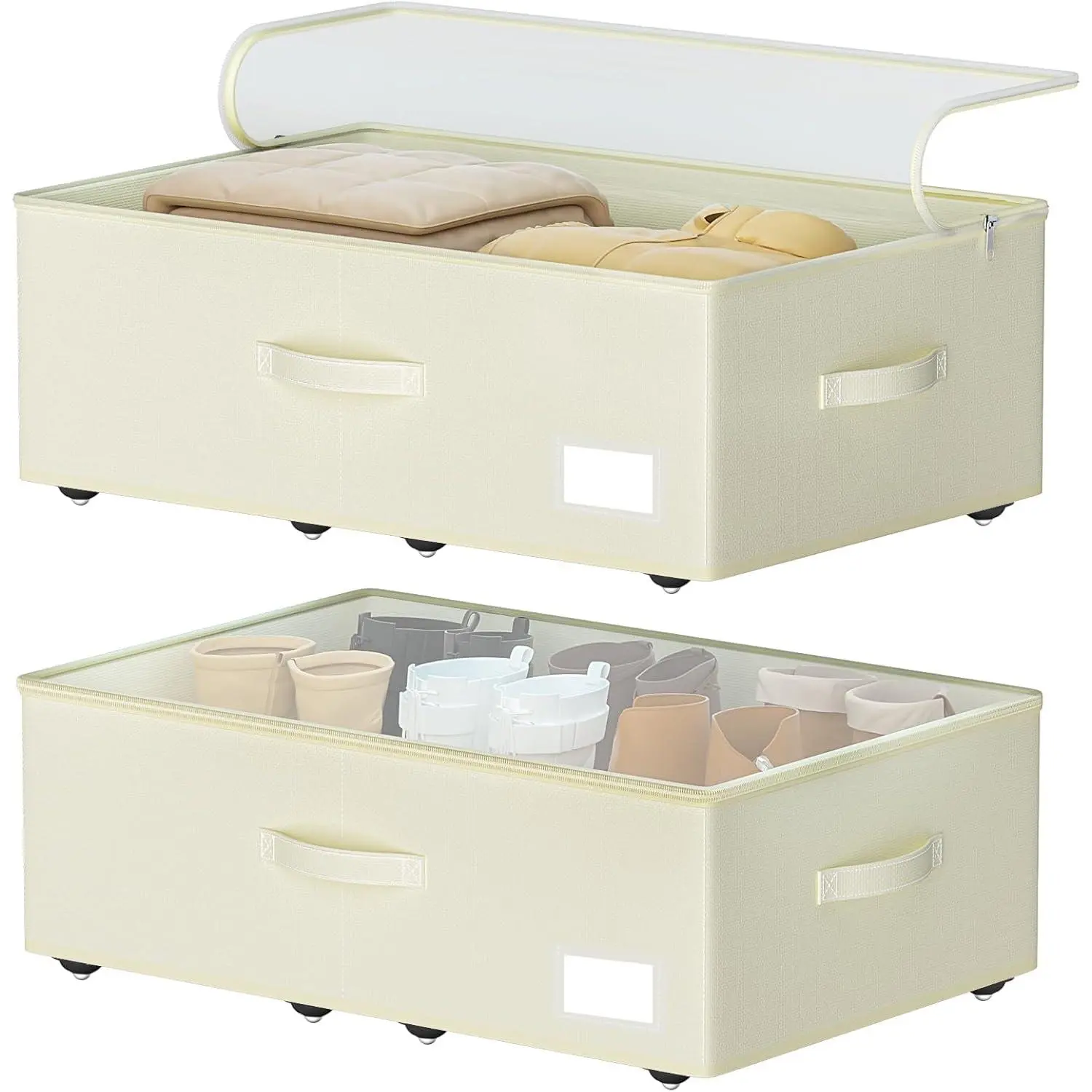 Under Bed Storage with Wheels, No Assemble Required 10 inches height Under Bed Storage bins,Large capacity Rolling Underbed Shoe Storage containers,dorm underbed storage drawers