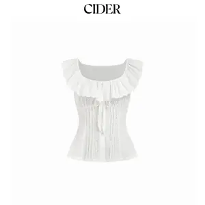Cider Square Neck See-Through Broderie Anglaise Button Blouse SummerWins Dealsforyou