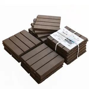 Patio Interlocking Deck Tiles, 12"x12" Square Composite Decking Tiles, Four Slat Plastic Outdoor Flooring Tile All Weather for Balcony Porch Backyard (Dark Brown, Pack of 9)