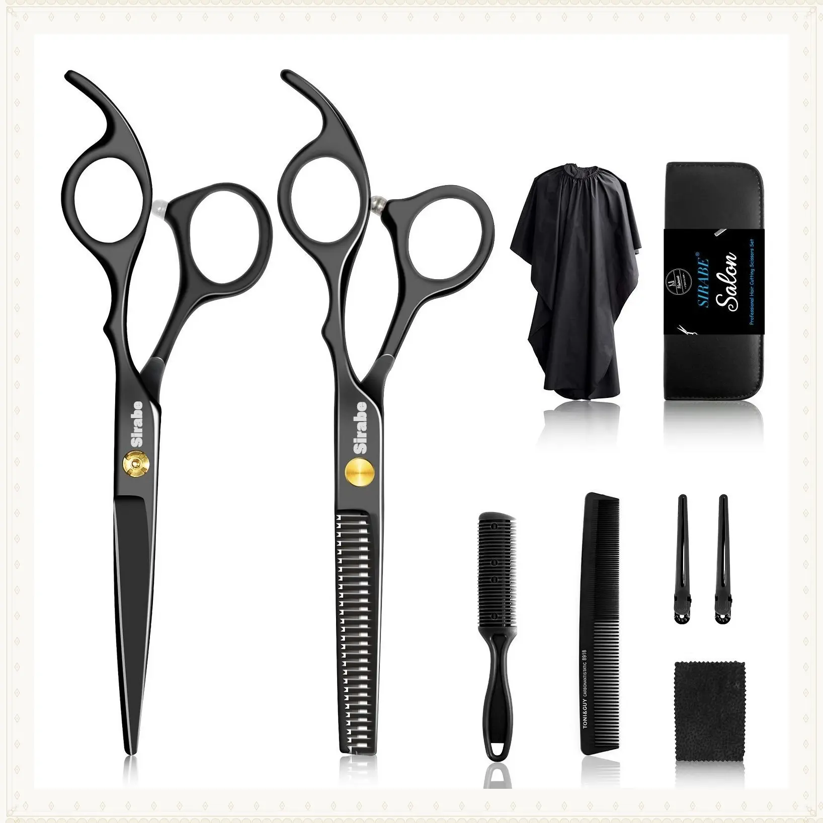 10 PCS Hair Cutting Scissors Set, Professional Haircut Scissors Kit with Cutting Scissors, Thinning Shears, Comb, Cape, Clips, Black Hairdressing Texturizing Shears Set for Barber, Salon, HomeGift