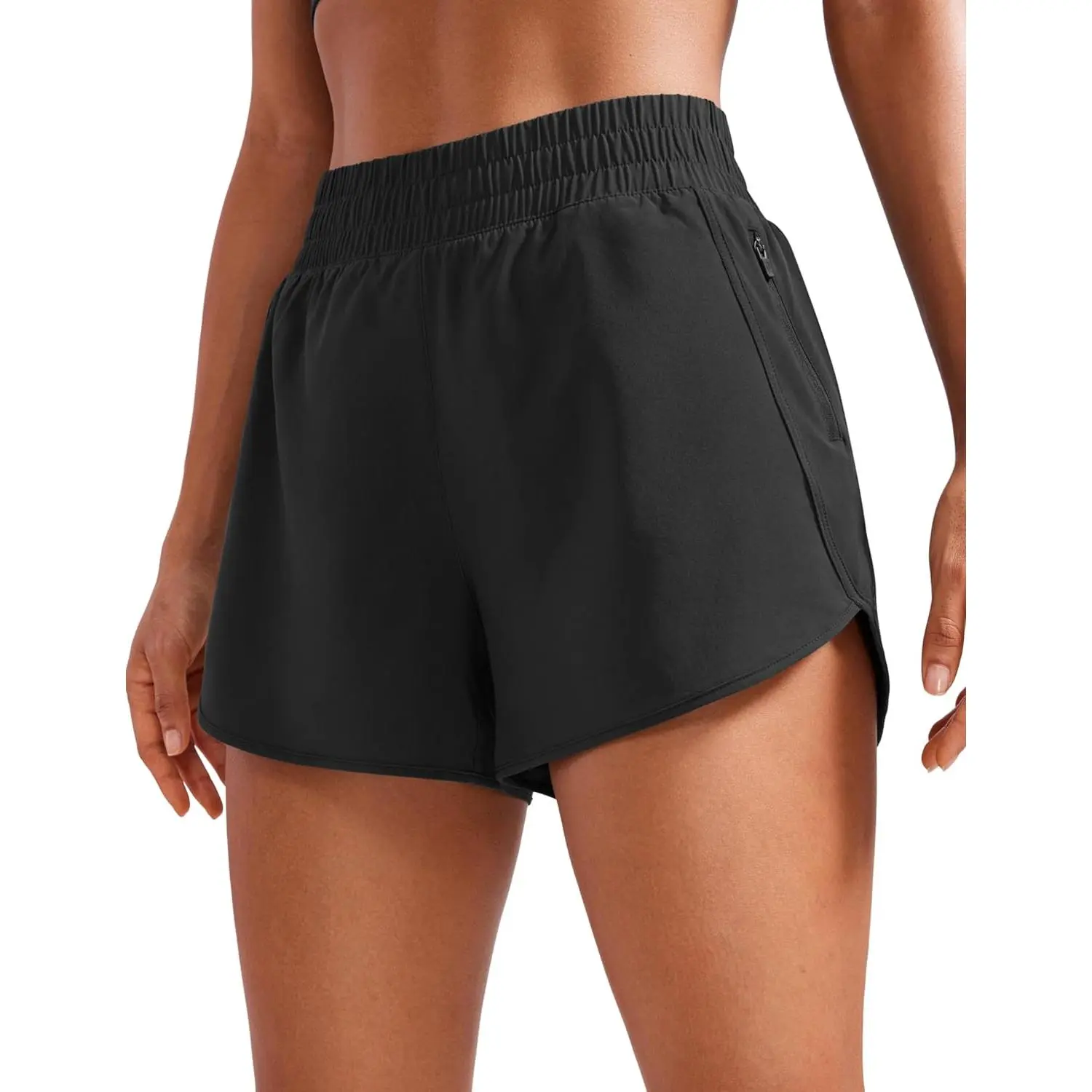 Athletic Fitness Shorts for Women, High-Waisted 3" Dolphin Cut, Lightweight Quick-Dry Fabric for Workouts with Zip Pocket, Lightweight Workout Shorts, Quick Dry Shorts