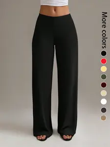 Women's Waist-Cinch Slimming Daily Casual Commute Versatile Elegant Minimalist Fashion Wide Leg Pants, Stylish and Comfortable for Everyday Wear