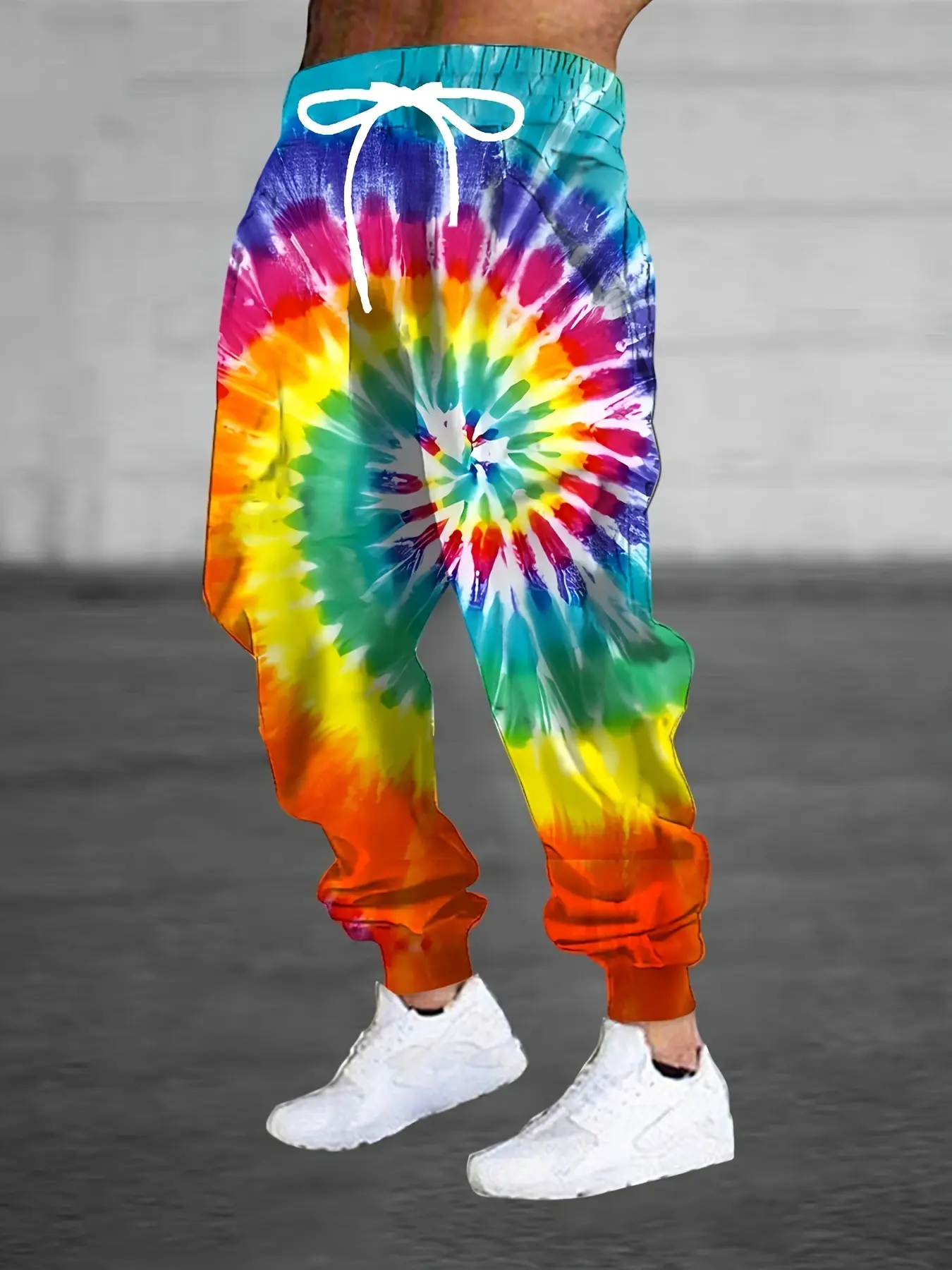 Fashionable Men'S 3D Colorful Swirl Pattern Printed Sweatpants With Drawstring And Pockets, Stylish Long Pants