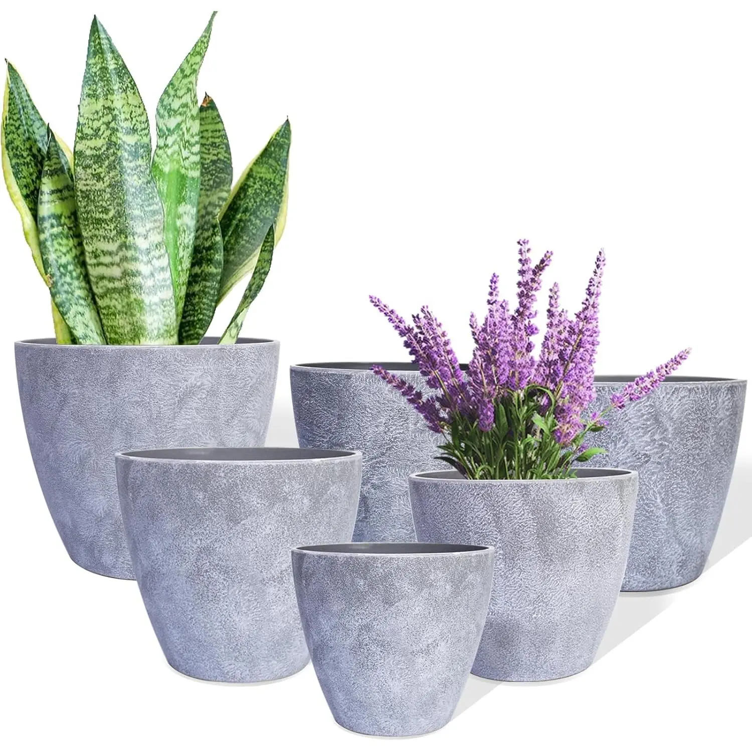 Pots Indoor 7.5/6.5/6/5/4/3.5 Inch Set of 6 Plastic Planters for Indoor  with Drainage Hole and Drain Plug, Plastic Flower Pots,  Planting Pot for Outdoor  (Gray)