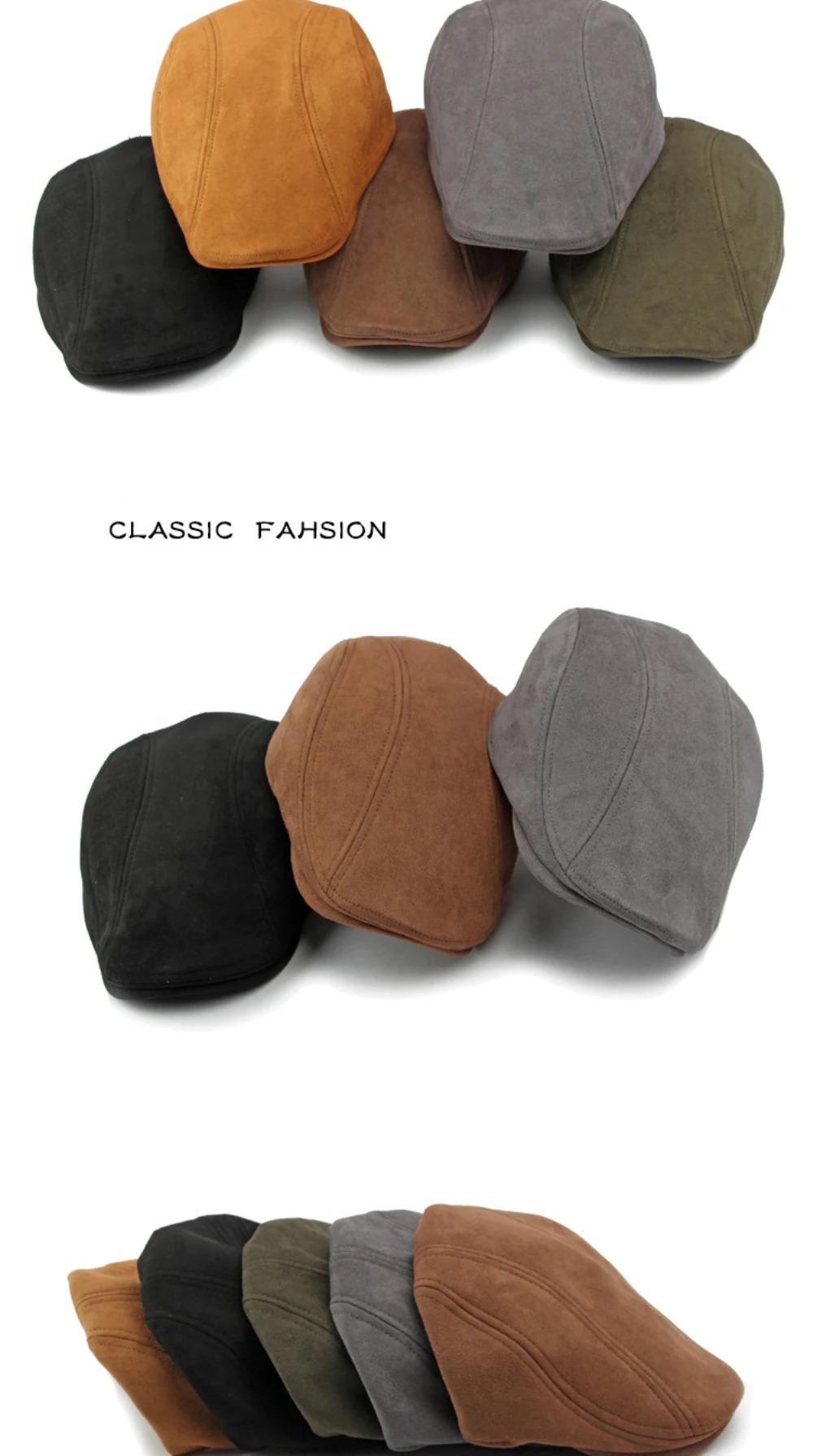 HT4344 Beret Cap Spring Autumn Solid Suede Beret Hats for Men Women Vintage Artist Painter Flat Cap Male Female Berets for Men