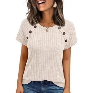Women's Short Sleeve Shirts Business Casual Dressy Work Tunic Tops 2026 Spring Sweaters Fashion Clothes