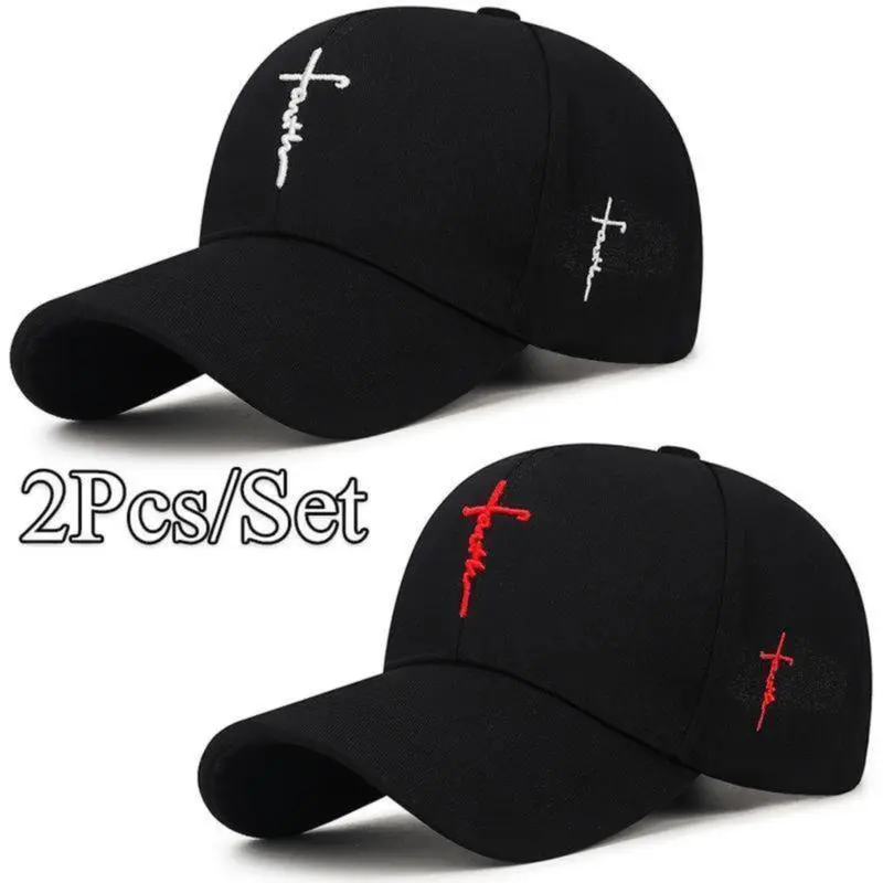 2-Piece Cotton Twill Fabric Hats Set, Black+White Adjustable Clothes Accessories with Logo Detail, Breathable Shape-Retentive Durable Embroidered Headgear for Daily Commute, Sports, Caps, Set Of Two
