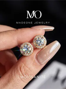 1 Pair Minimalist Gold Plated Stud Earrings with 0.5ct Synthetic Moissanite for Women Wedding Fine Jewelry Gift