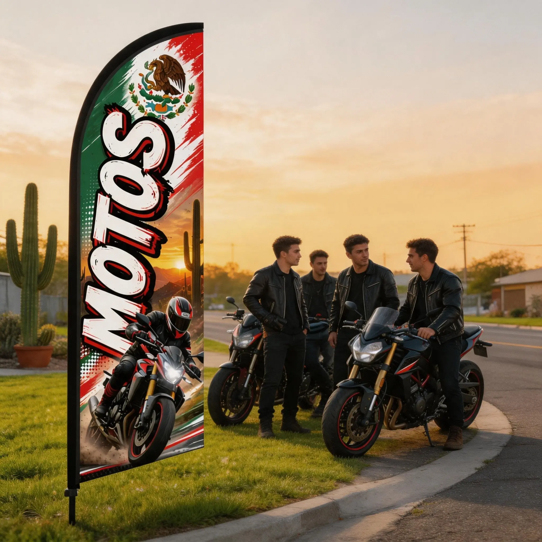 Motorcycle Feather Flag 8.5 Feet Tall, Polyester Waterproof Sunscreen Flag, Wind-Resistant Single-Sided Print, Outdoor Promotion Tool