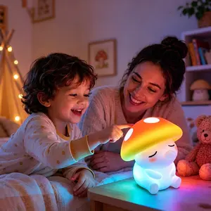 Mushroom Night Light, Touch Control and Timer, Soft Silicone Bedside Lamp, Rechargeable Desk Lamp, Kids Room Decor, Birthday Gift