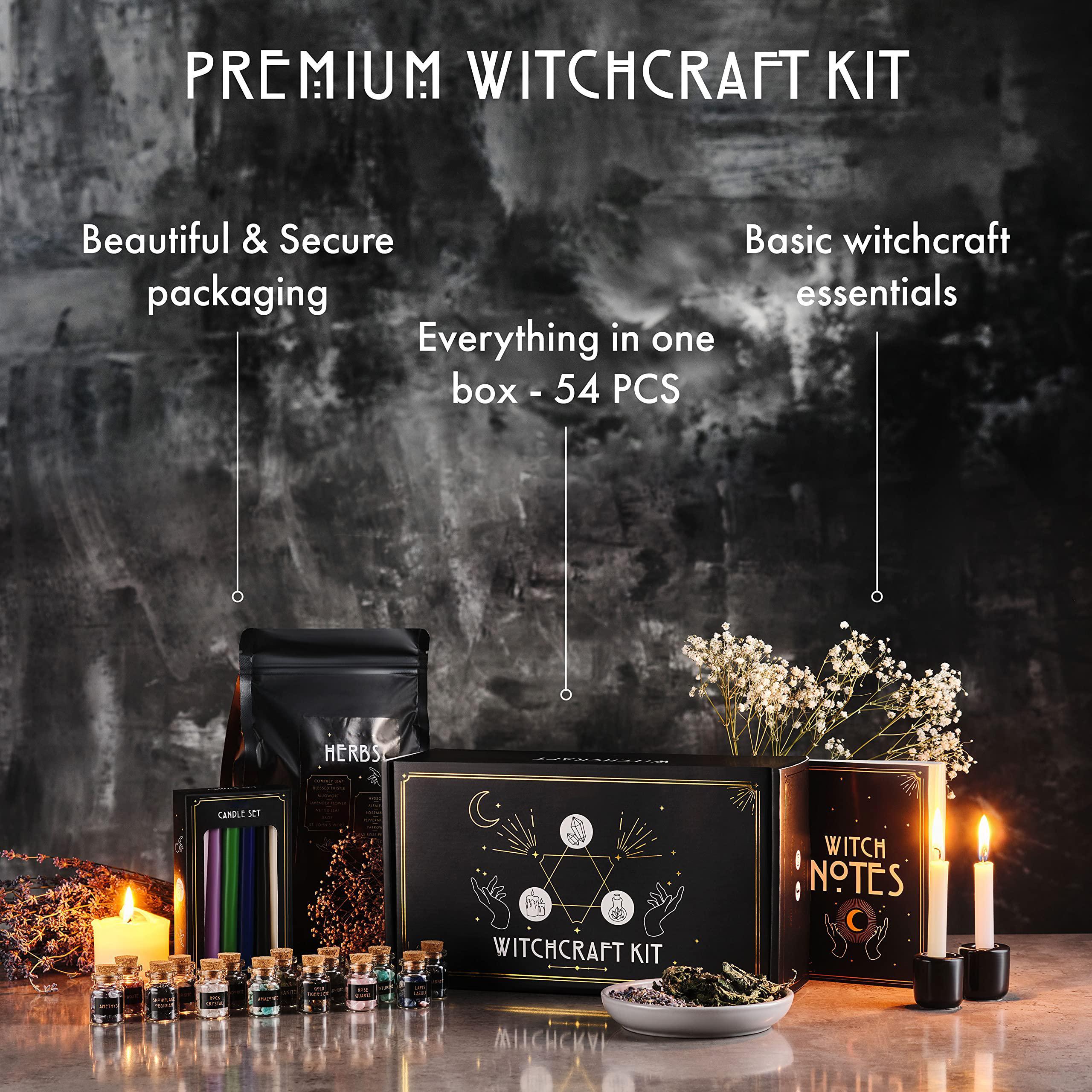 SAGAETR Witchcraft Witch Stuff Spell Kit 54/60/64PCS, Wiccan and Tools, Witchy Include Crystal Candle Amethyst Altar Bowl Witch Bell, Witch Gift Wiccan Starter Kit Altar Pagan Decor