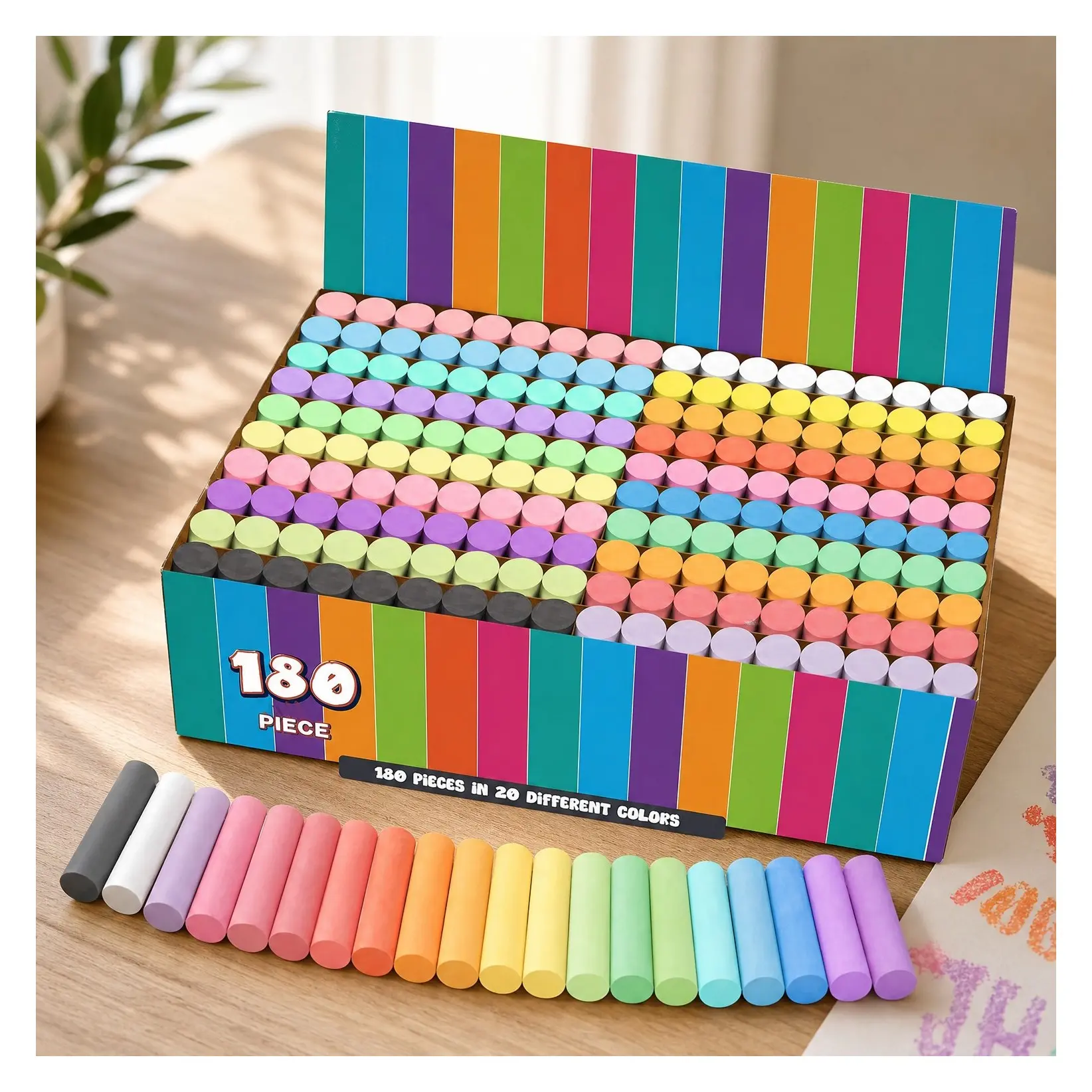 180PCS Sidewalk Chalk Set in 20 Colors, Non-Toxic Washable Jumbo Outdoor Pavement Chalk for KidsGift