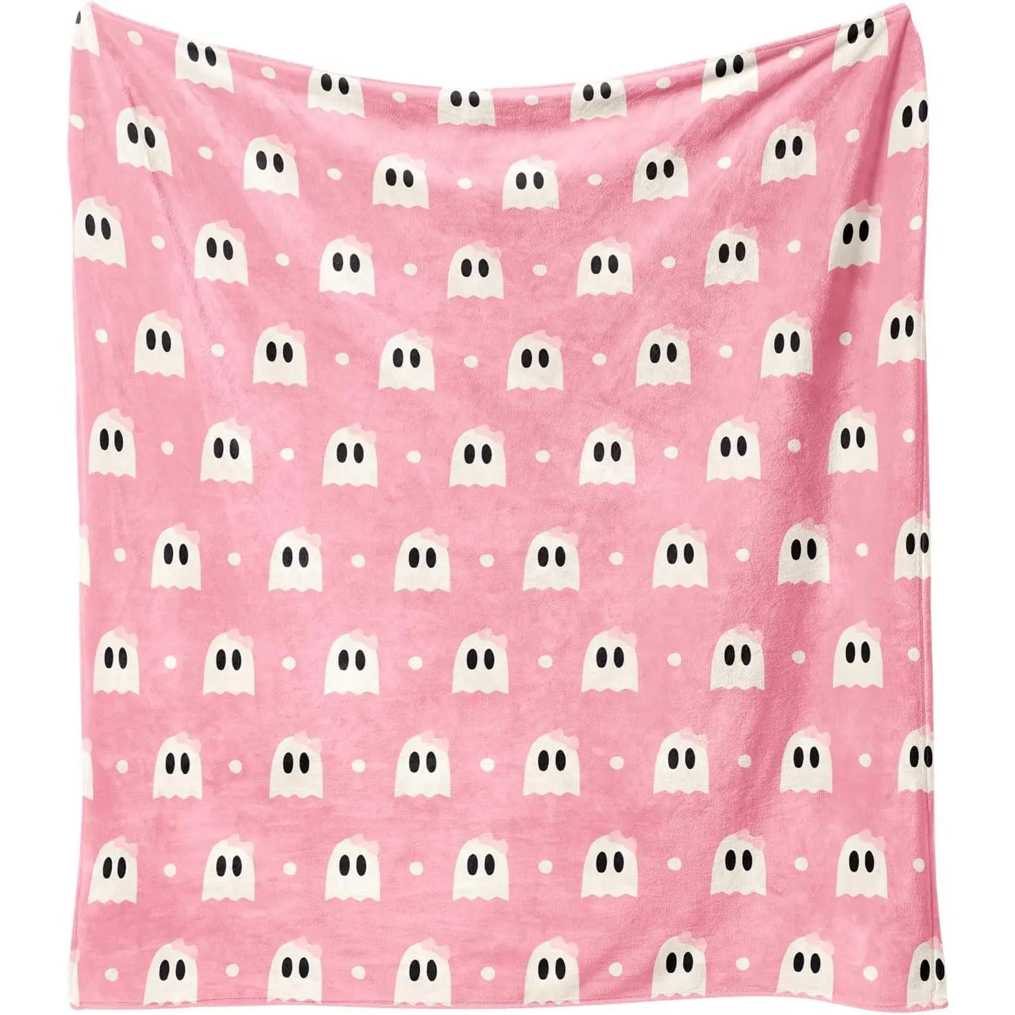 Halloween Pink Polka Dots Spooky Ghost Fleece Blankets, for Women Flannel Throw Blanket for Home Living Room Couch Bed Chair or Dorm Decor