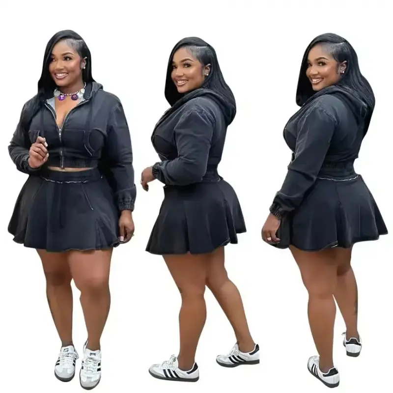Women's 2-Piece Denim Starter Set - Double B's Casual Women's Denim Jean Skirt Set, Denim Two Piece Set, Casual Women's Set