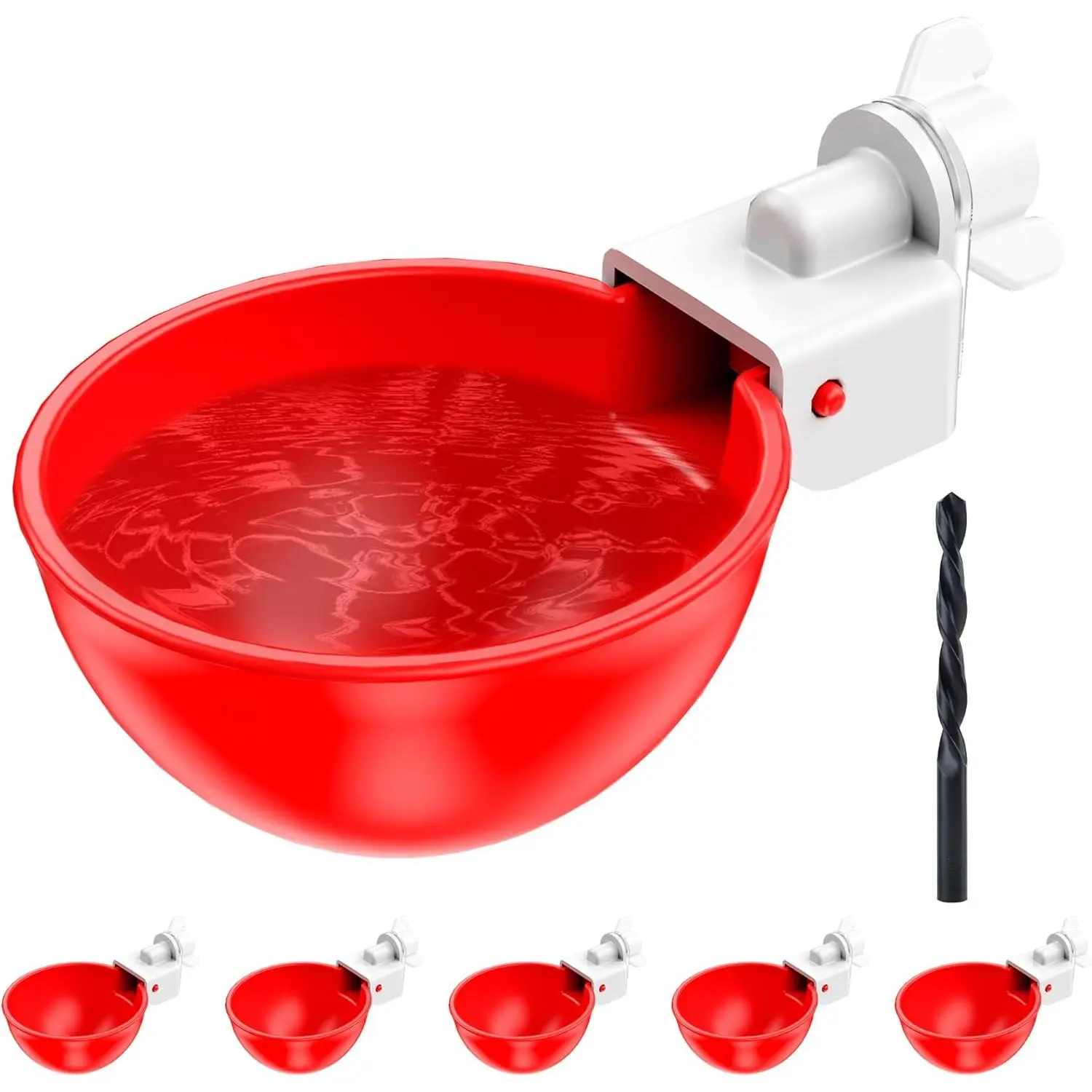 6 Pack Automatic Chicken Water Cups with 3/8'' Hole Saw, DIY Poultry Water Valves for Bucket Trough Farm Coop