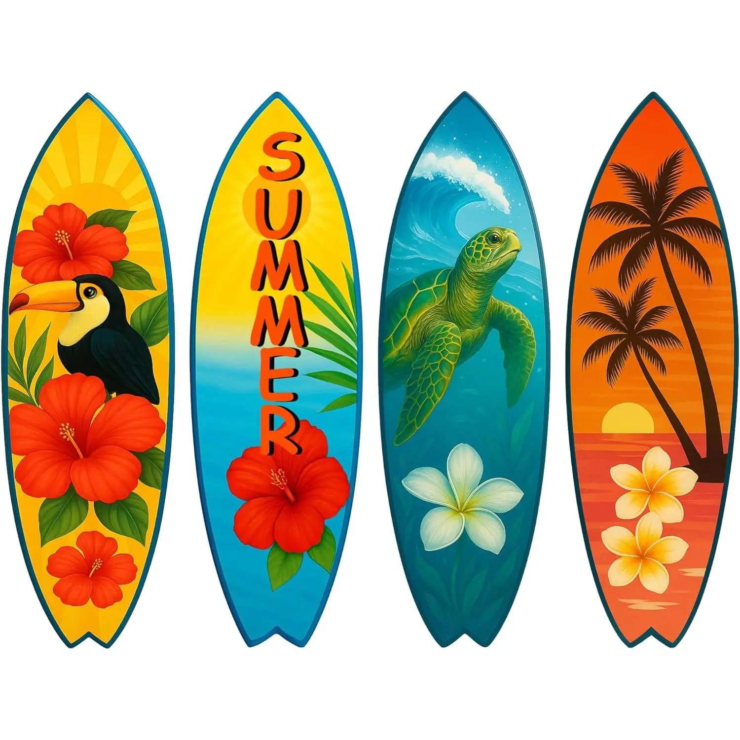Homeylon Surfboard Wall Decor – Surf Board Decor for Wall, Beach Room Decor, Beachy Room Decor Aesthetic, Beach Decor for Bedroom, Coastal Wall Decor, Coastal Wall Art 4 pcs