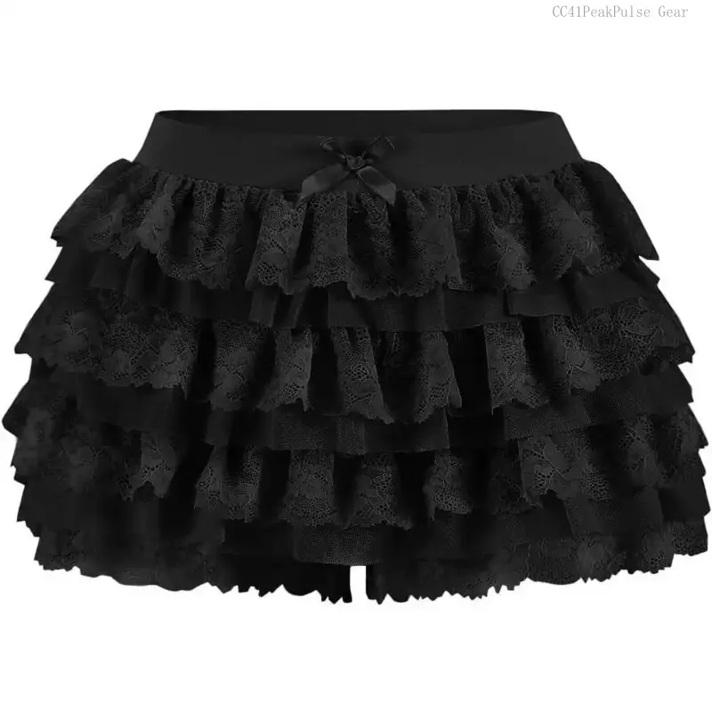 Women  Lace Multi-Layered Bloomers, Lolita Ruffle Shorts, Sexy Short Pumpkin Pants, Elastic Waist Sweet PettipantsCC41PeakPulse Gear
