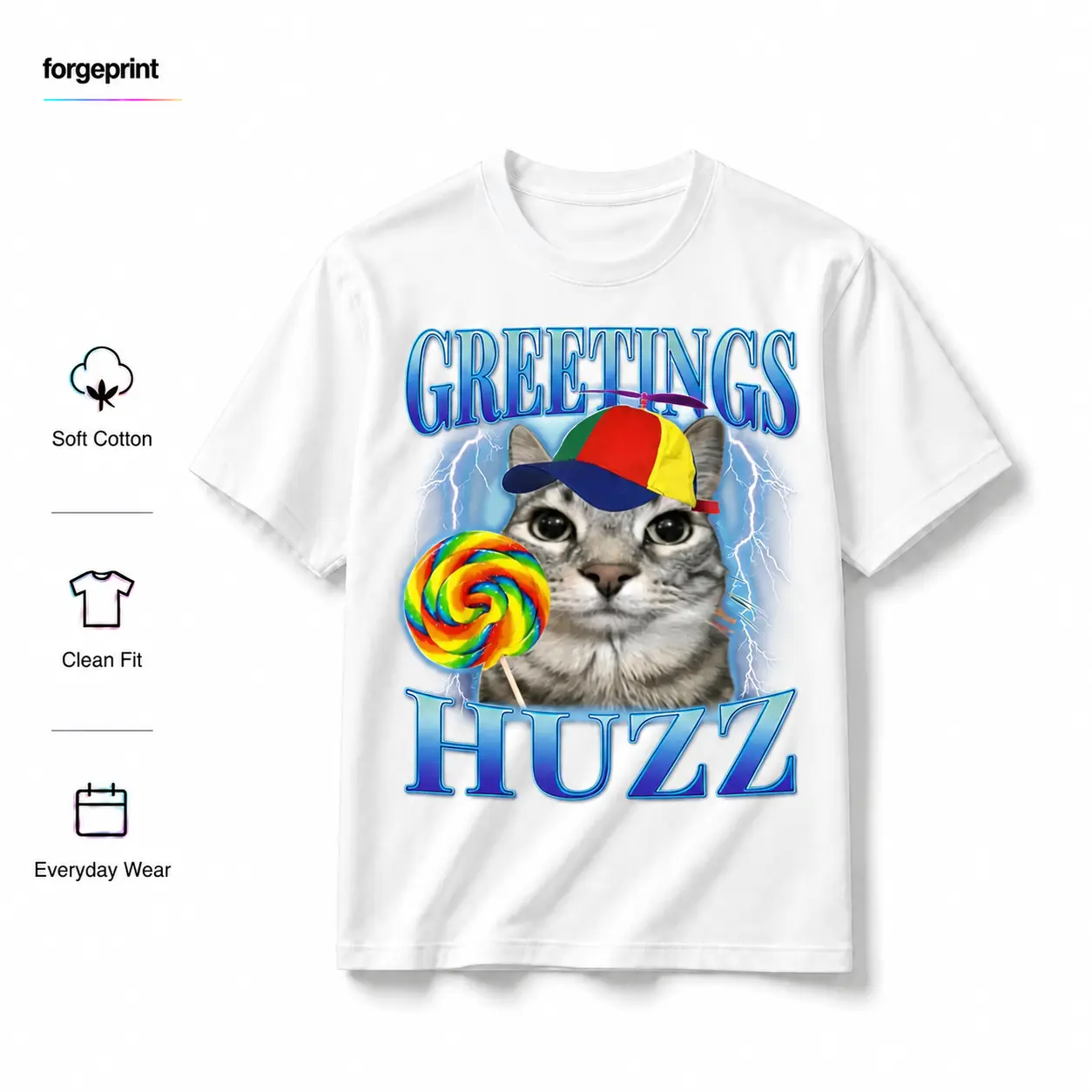 Lollipop Cat Meme Greetings Huzz Funny Silly Cats Brainrot T-Shirt for Men Women