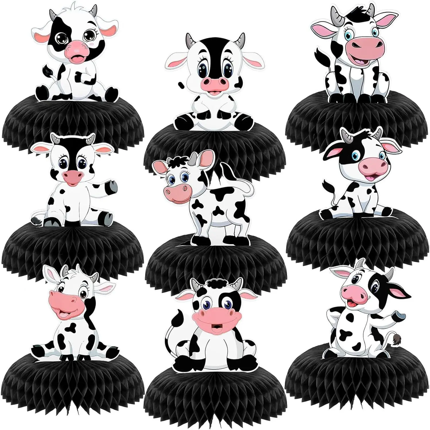 9 Pcs Cow Print Honeycomb Centerpieces Cow Theme Party Honeycomb Table Topper Farm Animal Baby Shower Decorations for Kids Birthday Western Party Favors