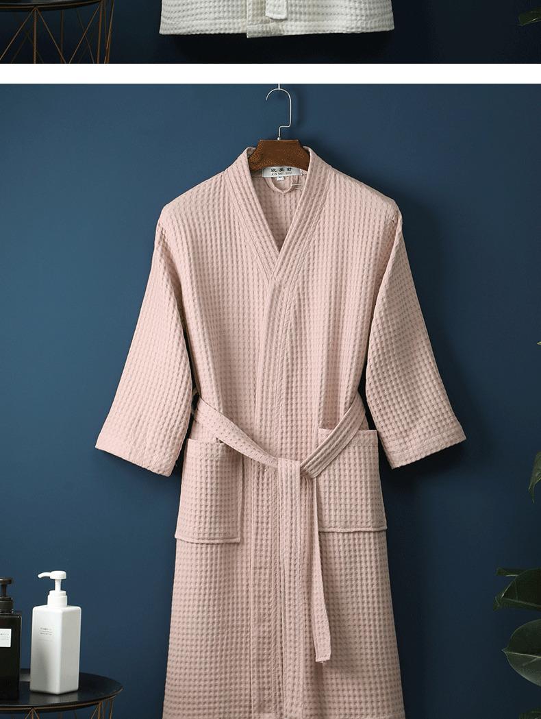 In-stock pure cotton bathrobe, thin spring/summer long waffle robe for hotels and beauty salons, available for direct shipping
