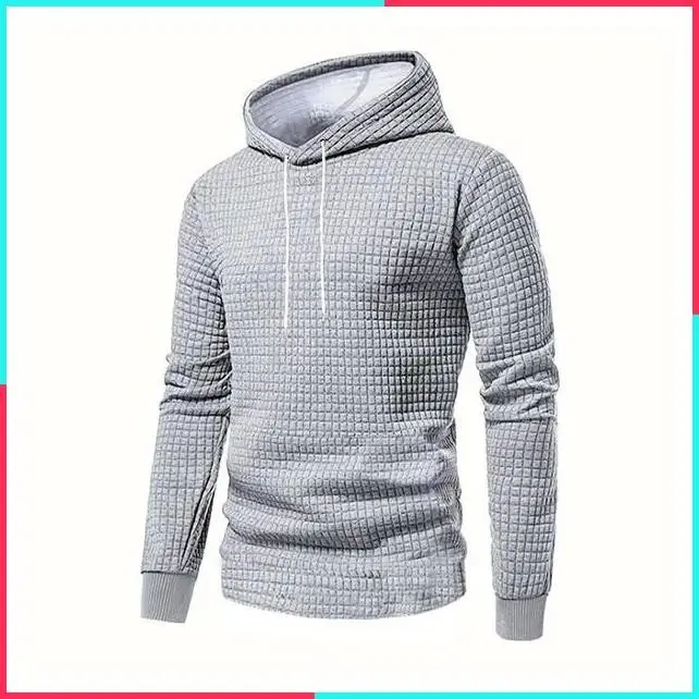 Men's Jacquard Colorblock Fitted Athletic Long-Sleeve Pullover Hoodie - Patchwork Contrast Color, Casual Everyday Wear, Stylish Streetwear, Fashion, Black And Gray