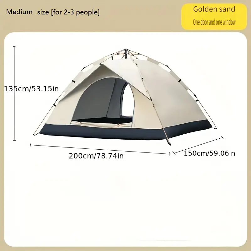 Outdoor 4-Person Family Camping Tent - Instant Pop-Up Camping Tent, Durable Oxford Fabric with Ventilated Mesh, Portable, Suitable for Beach, Fishing, and Hiking, Ideal for Camping and Hiking Gear, for Use in Natural Environments, Sturdy Pole