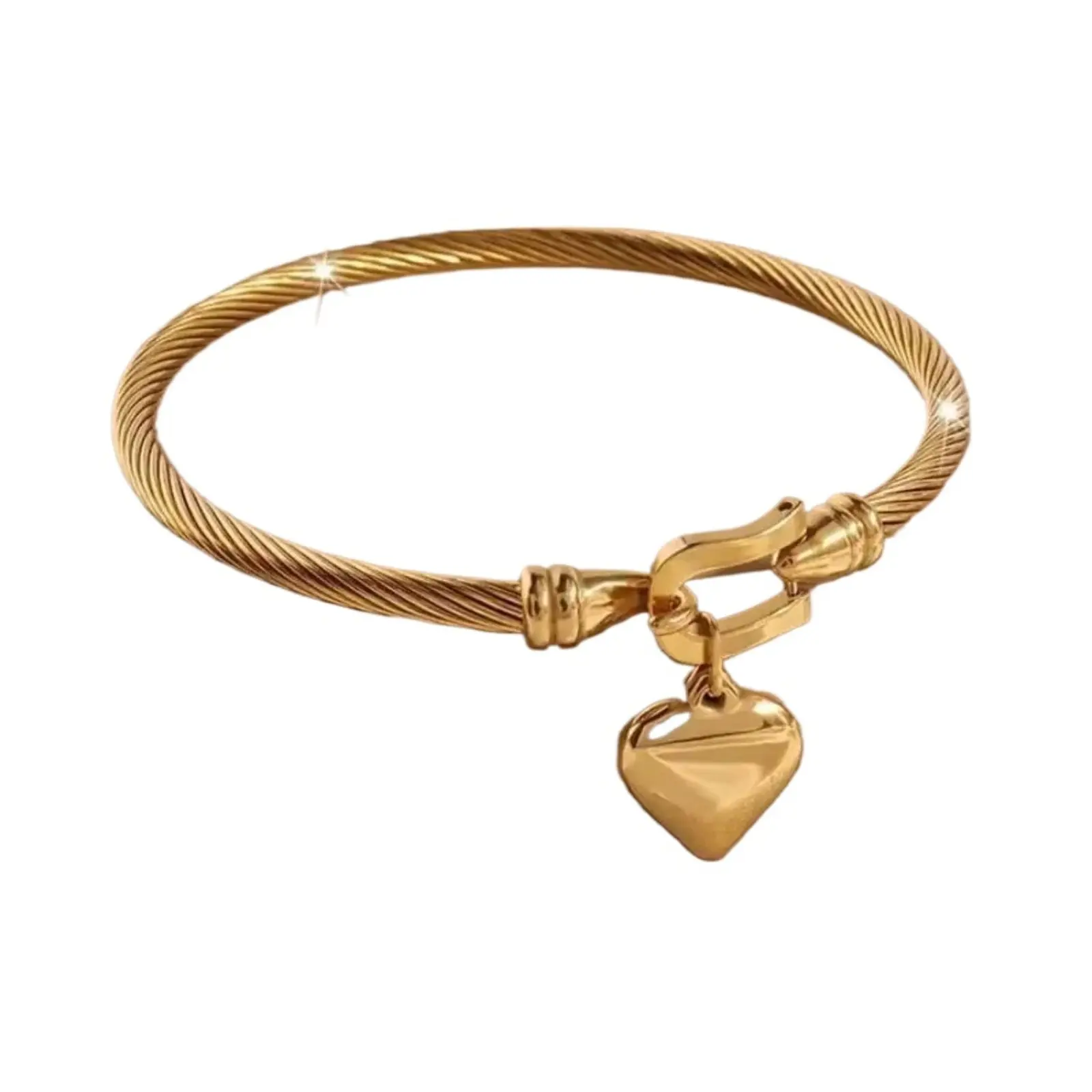 18K Gold Plated Stainless Steel Heart Bangle Bracelet For Men Women Trendy Charm Pendant Jewelry Minimalist Cuff Band For Daily Wear Anniversary Gift,back to school,back to school haul