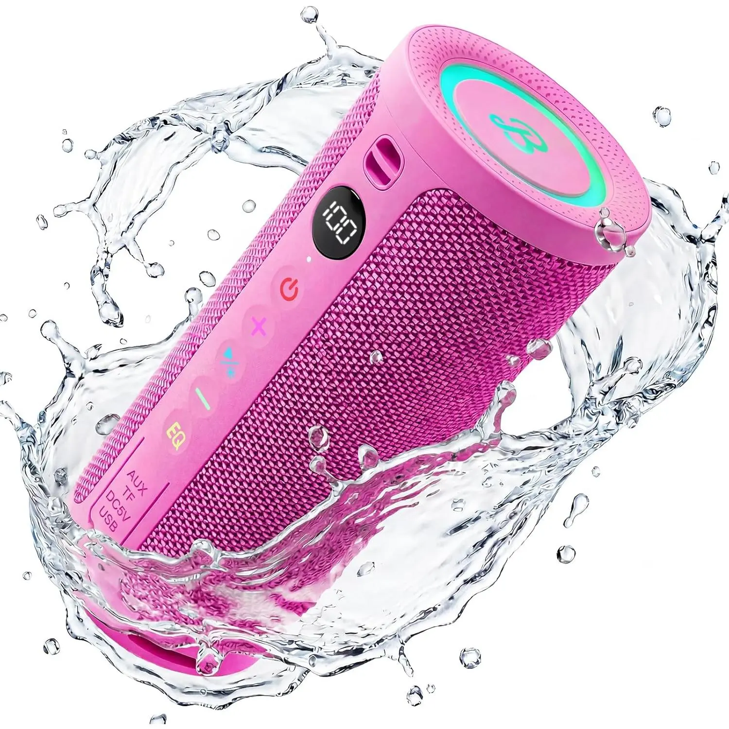 BassBloom Roar 3 Portable Bluetooth Speaker,20W Powerful Sound with JIKE Bass,IPX6 Waterproof,24H Playtime,Bluetooth 5.4,RGB Lights,Wireless TWS Pairing,Outdoor for Camping and Beach (Pink)