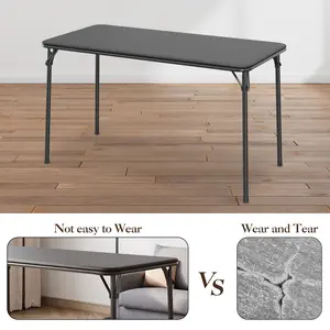 Sturdy Portable 47 Inch Folding Rectangular Table, 4ft Card & Camping Table with Lightweight PU Leather Padded Tabletop and Heavy-Duty Metal Frame, Multipurpose Foldable Table for Home Dining, Parties, Game Nights, Indoor and Outdoor Activities