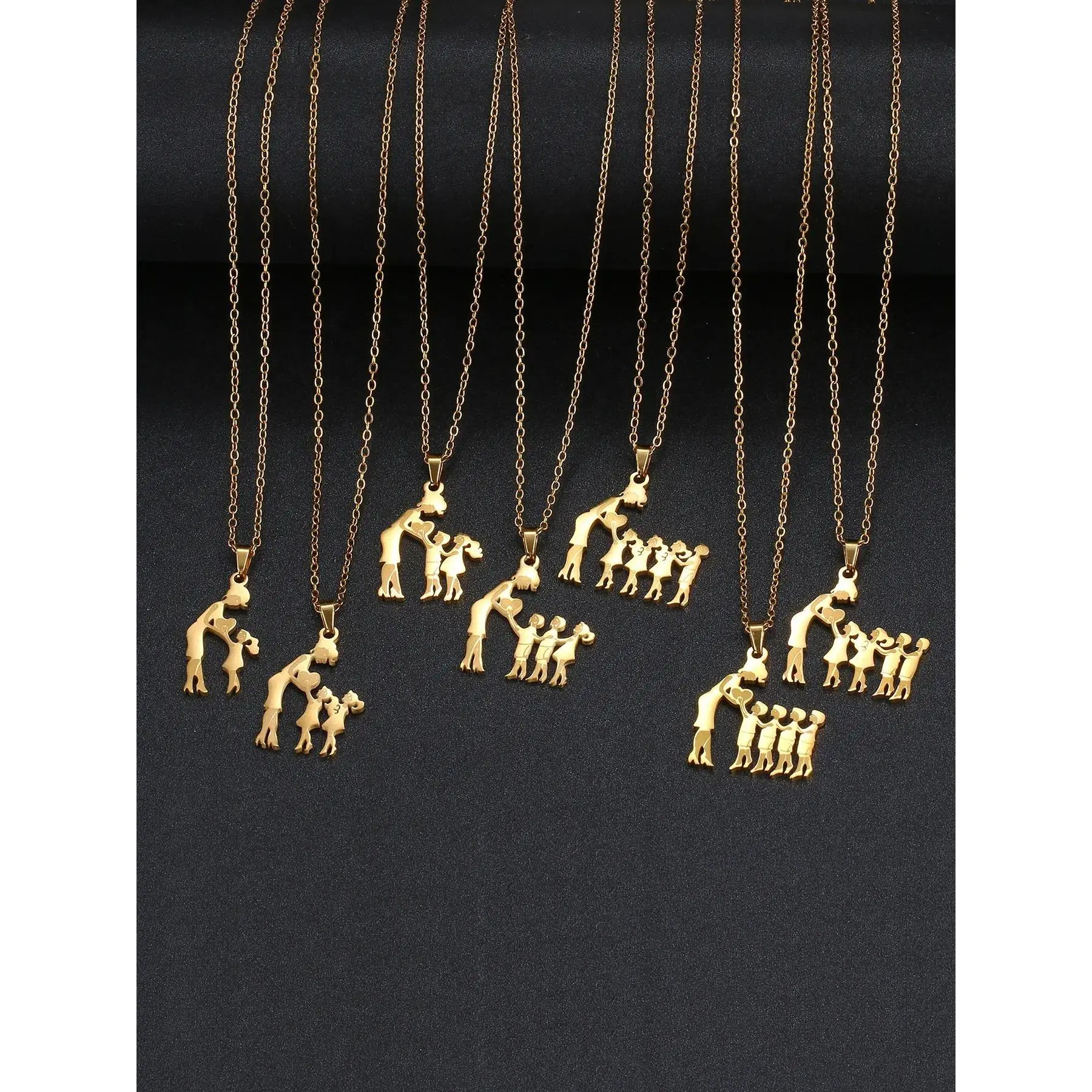 18K Gold Plated Mother Children Pendant, Family Portrait Silhouette Necklace, Exclusive Design, Lightweight Tarnish Free, Sentimental Bond Jewelry, Meaningful Life Memory Gift