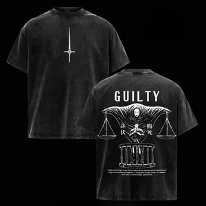 Men's Short-Sleeve Jujutsu Kaisen Hiromi Higuruma T-Shirt, Vintage Washed Distressed Breathable Fabric, Judgeman Domain Expansion Manga Print, Oversized Soft Cotton Unisex Casual Streetwear Top, Ideal Gift for JJK Fans