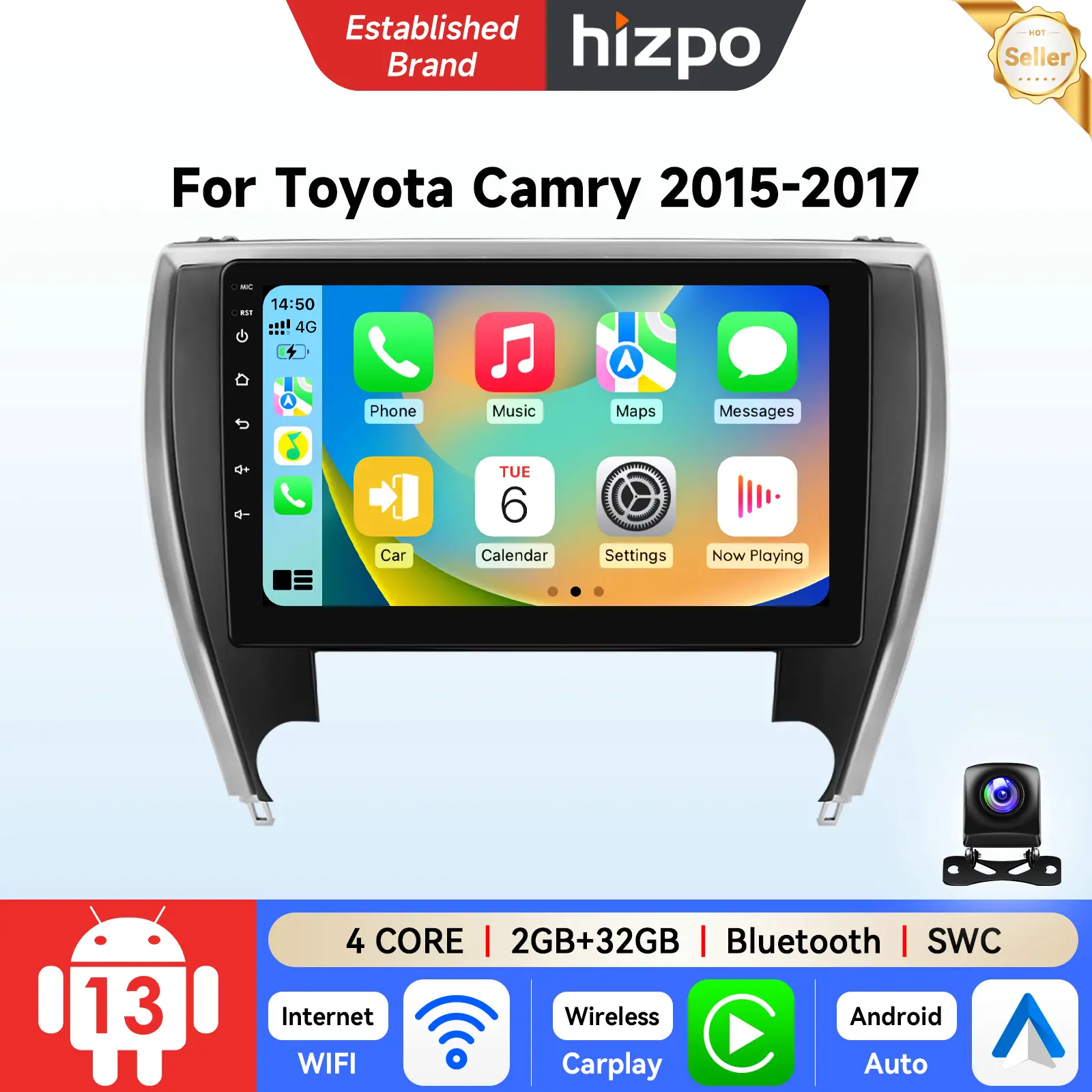 Hizpo Android 13 Car Radio for Toyota Camry US Version 2015 2016 2017 Touchscreen GPS Wireless CarPlay Android Auto Support Steering Wheel Control
