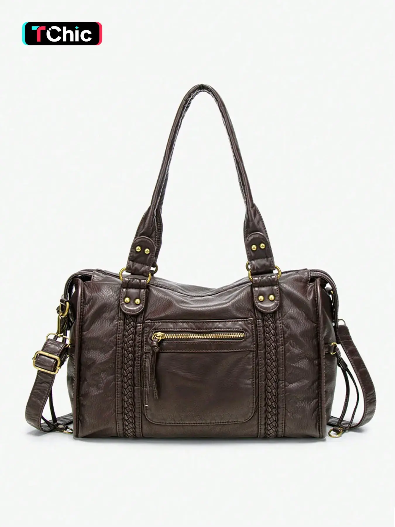 Business style light luxury elegant retro tote bag, multi pocket design, large capacity fashionable personality versatile one shoulder handbag, suitable for commuting, friend gatherings, and attending exhibitions, Business Multifunctional Bag